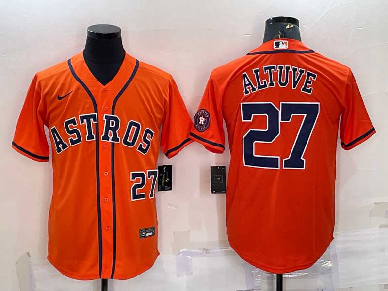 Men%27s Houston Astros #27 Jose Altuve Number Orange With Patch Stitched MLB Cool Base Nike Jersey->houston astros->MLB Jersey